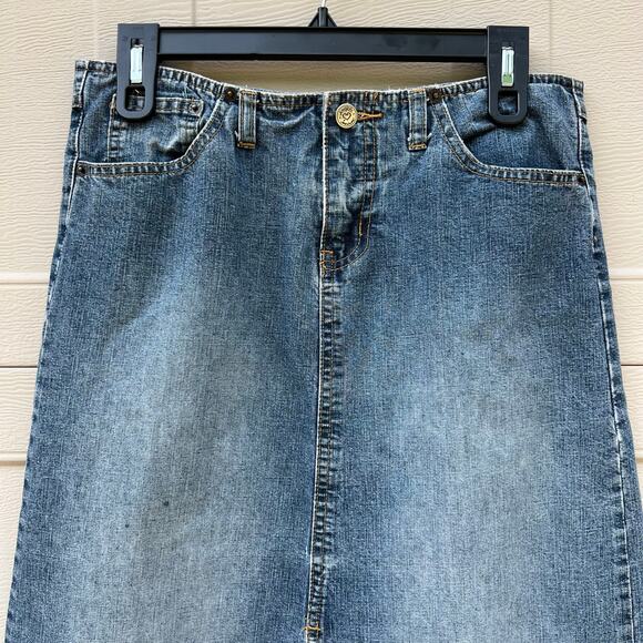 Y2K 00s Vintage Angels Low Rise Denim Jean Long Maxi Skirt  Size 0 Please Read - Picture 2 of 11